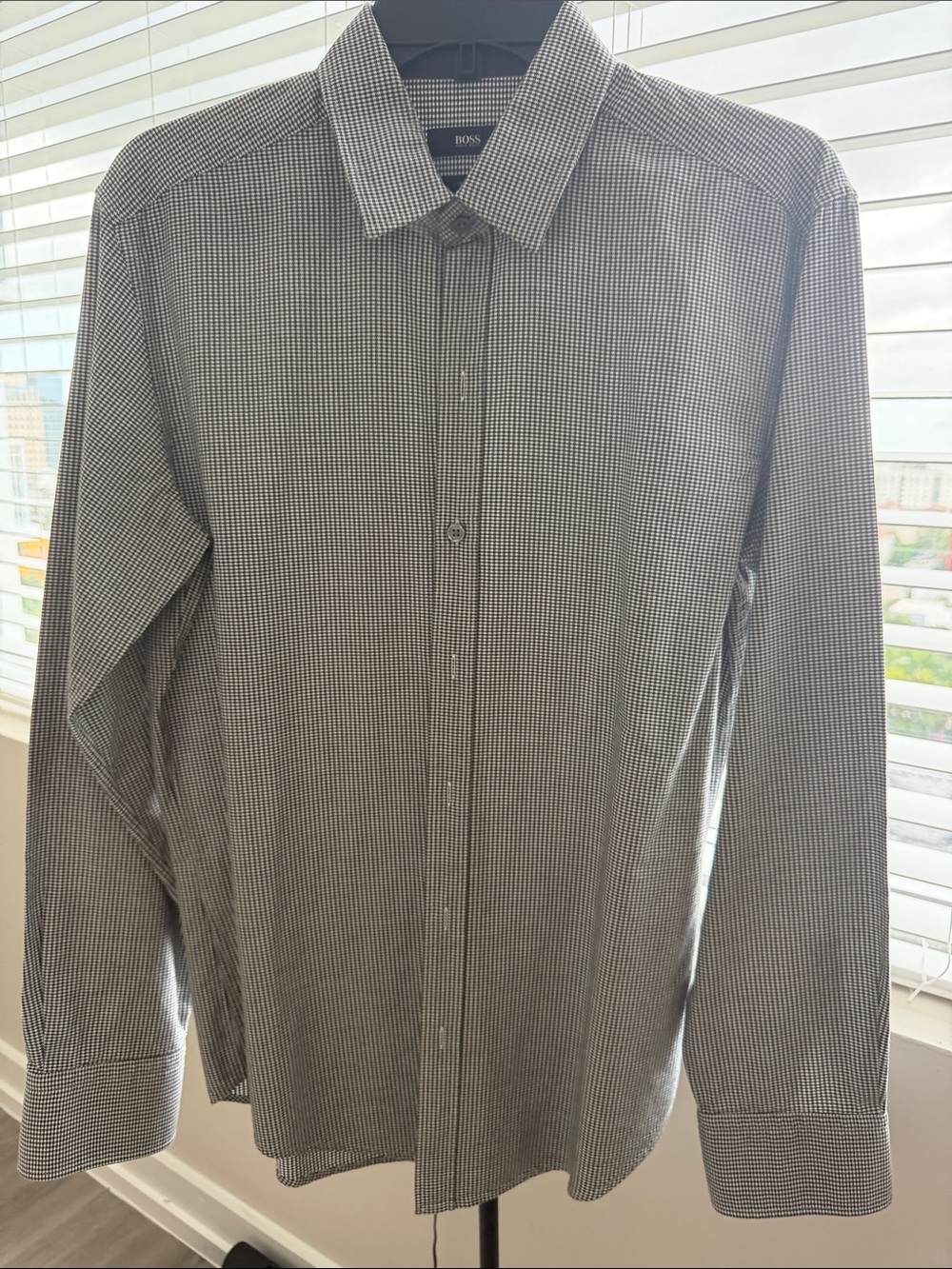 Boss Black & White Micro-Check Dress Shirt Medium